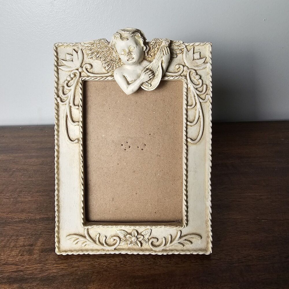 Vintage Cherub Picture Frame Renaissance Angel Relief Tabletop Frame 5" x 7"